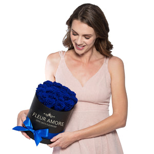 Royal Blue Preserved Roses | Small Round Black Huggy Rose Box