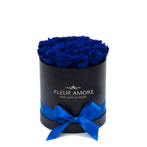 Royal Blue Preserved Roses | Small Round Black Huggy Rose Box
